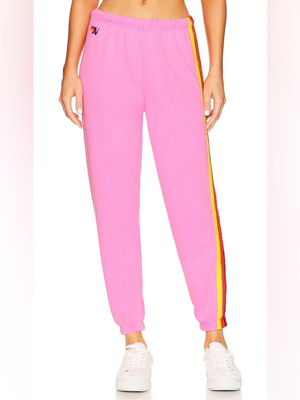 Aviator Nation Pink Track Joggers with Red and Yellow Side Stripe